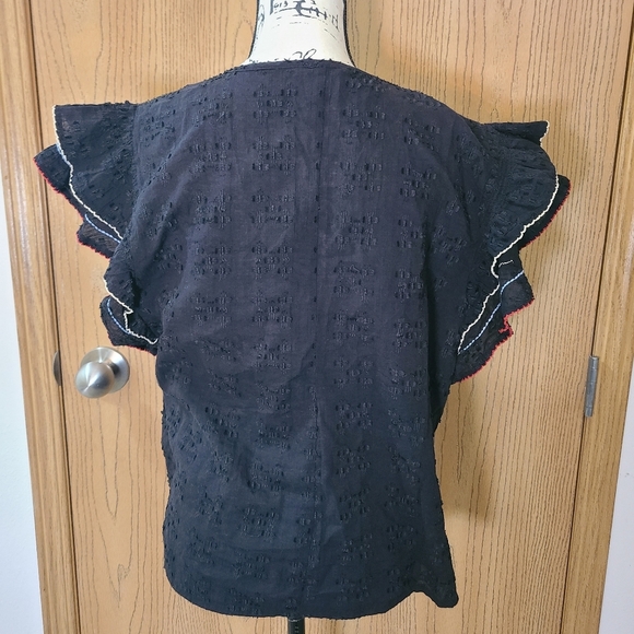 Acos & A embroidered ruffle sleeve tassel boho textured top - Picture 3 of 5